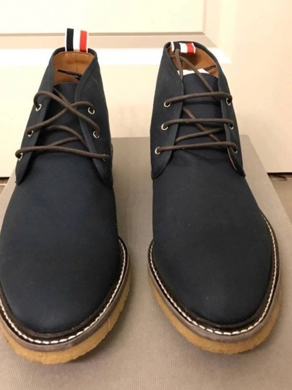 Thom Browne Men’s Navy Blue Chukka Desert Boots Lace-Up Ankle Shoes